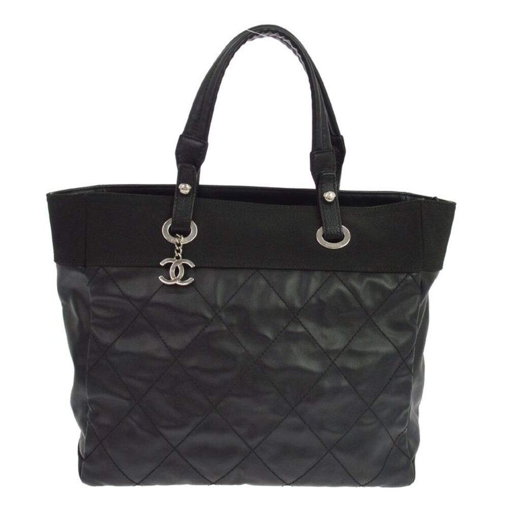 Chanel Biarritz Quilted Coated Canvas Black Canvas Tote Bag Bag
